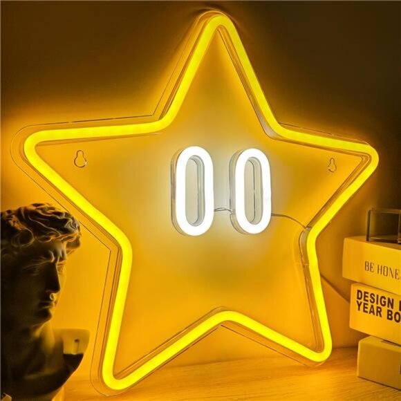 Super Mario Gold Star LED Neon Light Game Sign Room Decor Nintendo Retro NES - Picture 2 of 8